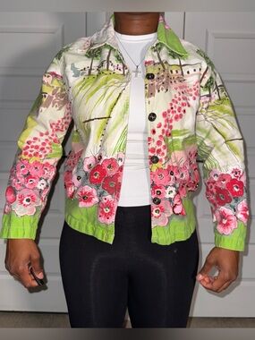 Vintage Keren Hart Floral Scene Denim Shirt
